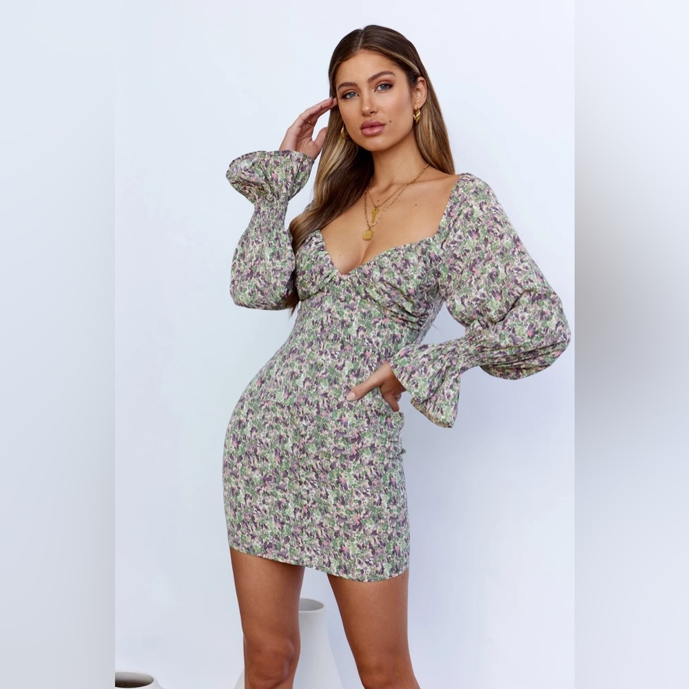 Hello Molly Pink and Green Ruched Tiered Bodycon Dress